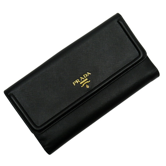 Prada bifold Wallet leather Saffiano black long - Picture 1 of 3